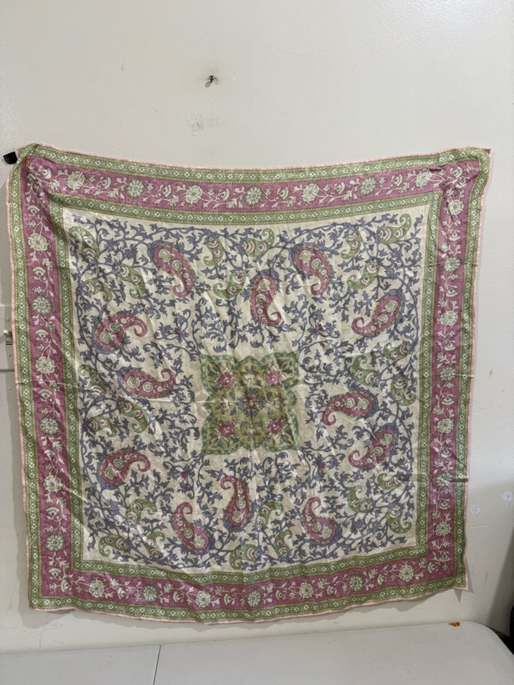 JIM THOMPSON Paisley Floral Square Scarf — Pink & Green